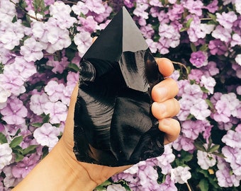Zwarte obsidiaan, halfgepolijste kristalpunten - obsidiaan - op gewicht