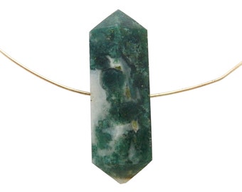 Petite Moss Agate Double Terminated Pencil Point - Center Drilled Bead