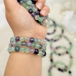 Fluorite Crystal Beaded Mala Stretch Bracelet