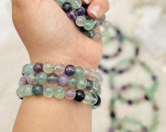 Fluorite Crystal Beaded Mala Stretch Bracelet