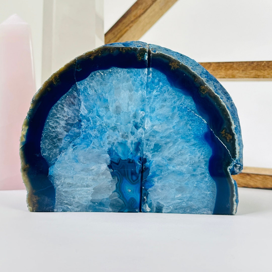 Blue Agate Crystal Bookend Set Pair of Book Ends Etsy