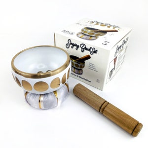 White Moon Phase Brass Singing Bowl Set