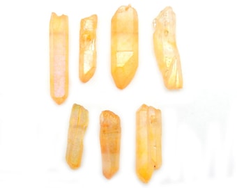 Mystic Orange Titanium Treated Quartz Point Top Side Drilled Bead Tangerine Quartz (RK36B30-07)