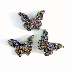 Butterfly Shaped Druzy Rainbow Pendant - Double Drilled