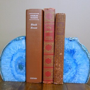 Agate Book End Blue Dyed Half Geode Druzy Bookend Rock Formation Lovely Book Ends 1-3 lb BKE1 image 3