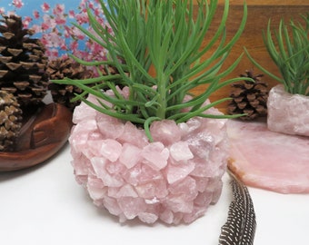 Rose Quartz Chunk Plant Holder - Pink Stone Pot - Home Decor - Sacred Space  (HW3-15A)