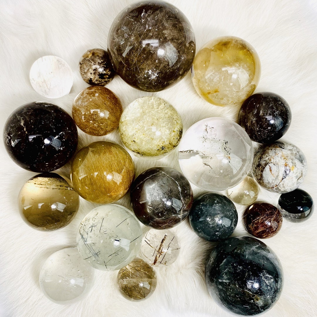 Assorted Crystal Quartz Spheres by Weight Lodalite Rutilated Smokey
