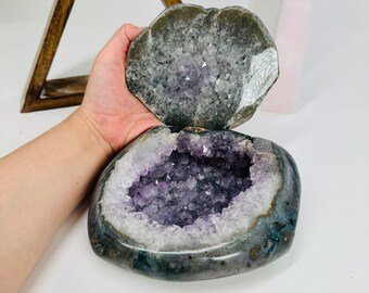 Amethyst Geode Polished Crystal Box Trinket Box Ring Box