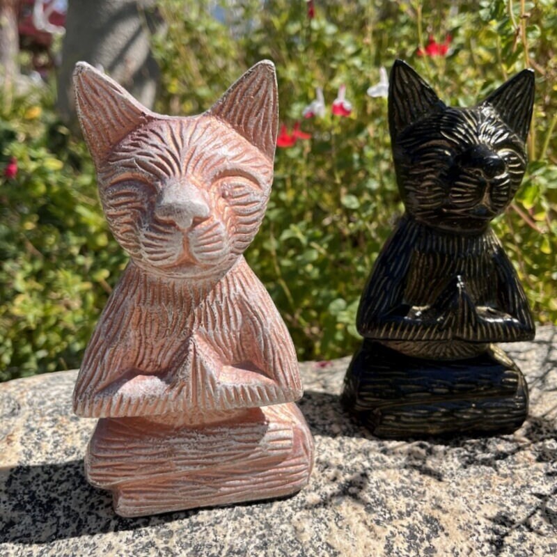 Cat Buddha - Black or White Cat - Crystal Alter Zen Space Yoga Cat