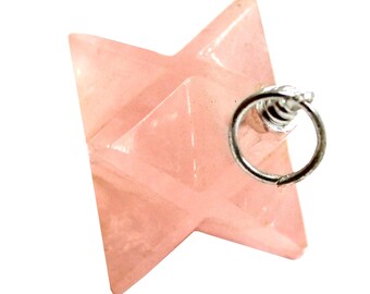 Rose Quartz Merkaba Star Pendant Silver Toned Bail (11BROWNSHELF-43-02)