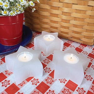 Selenite Star Shaped Crystal Candle Holders