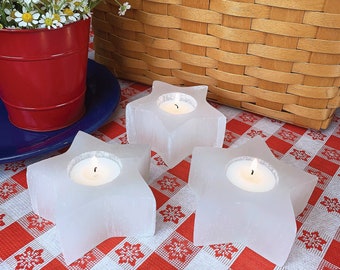 Selenite Star Shaped Crystal Candle Holders