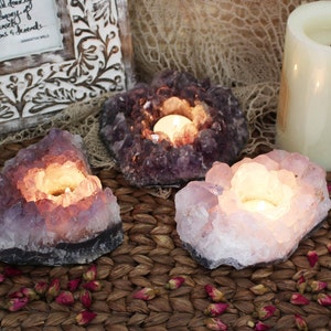 Large Amethyst Cluster Candle Holder - B Grade - Crystal Decor - Metaphysical  (B/C-AMECAN)