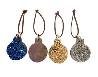 Titanium Druzy Sphere Christmas Ornaments - Home Decorations for Holidays - Christmas Tree Ornaments (7BROWNSHELF)