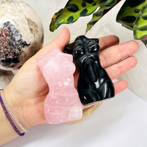 Gemstone Goddess Body - You Choose Stone Rose Quartz or Black Obsidian Crystal Carving