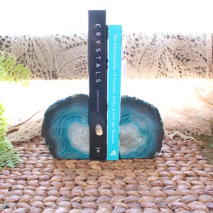 Agate Book Ends Teal Agate Bookend Pair 1 to 3 lb Geode Bookend Home Decor RK1-03 image 2