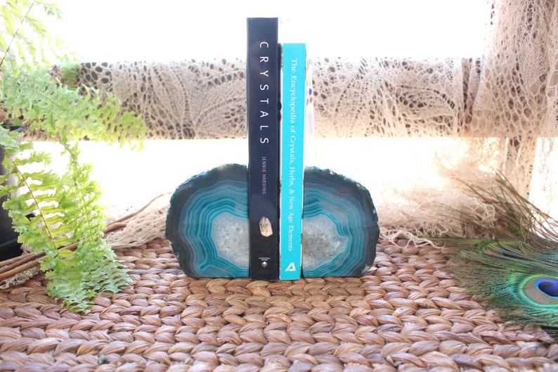 Agate Book Ends Teal Agate Bookend Pair 1 to 3 lb Geode Bookend Home Decor RK1-03 image 2