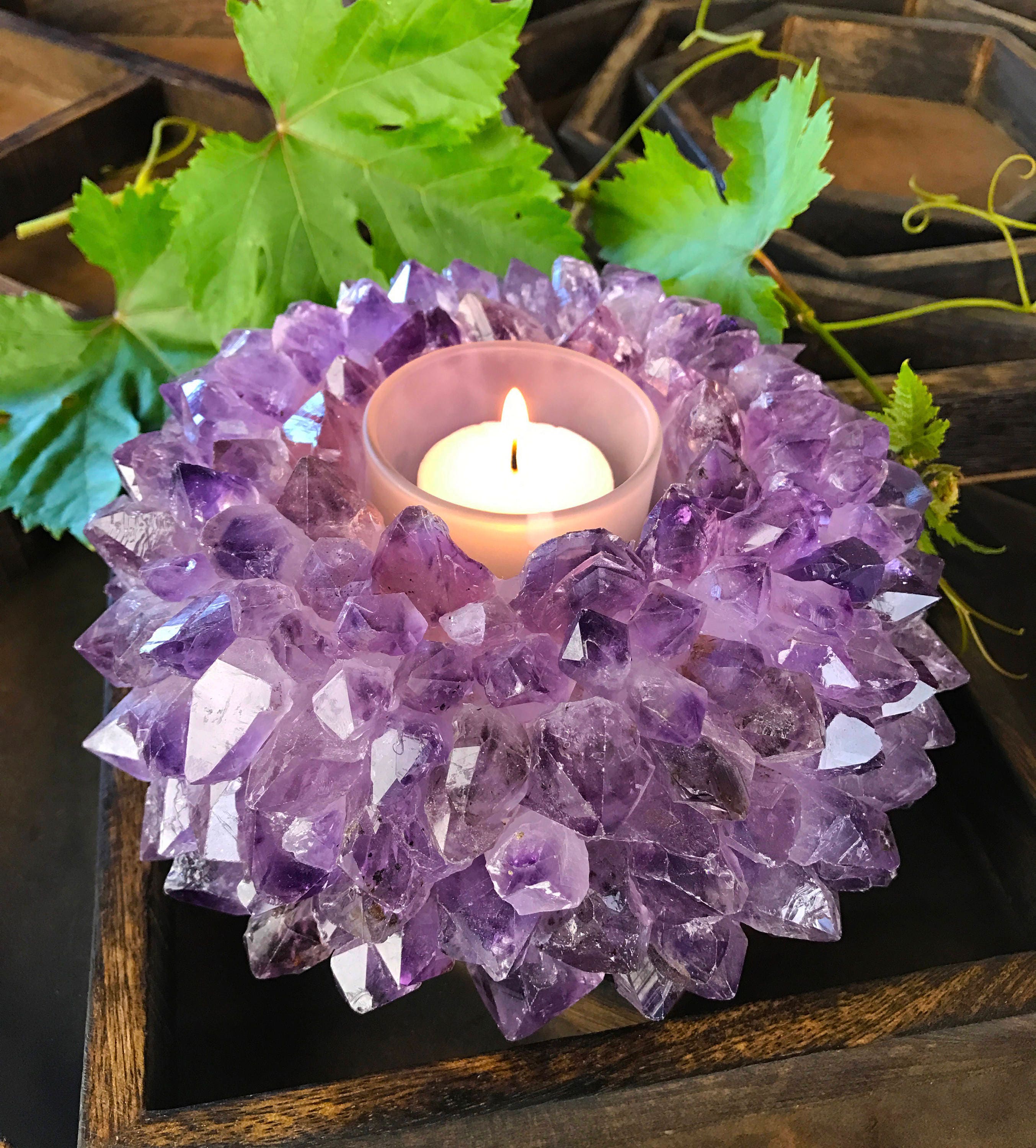 Large Amethyst Point Candle Holder - Crystal Decor (RK6A-04 Large Amethyst Point Candle Holder - Crystal Decor (RK6A-04