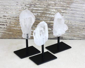 Crystal Quartz Point in Metal Base - Brazilian Crystal and Stones - Home Decor - Chakra Crystals (HW2-12)