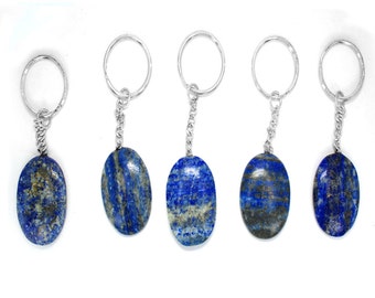 1 (One) Lapis Lazuli Worrystone Keychain-Silver Keychain -Natural Lapis Lazuli Worrystone Keychain-Palm Stone -Metaphysical (6BROWNSHELF-49)