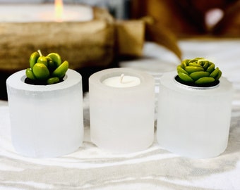 Selenite Cylinder Candle Holder - 6cm (RK900B39)