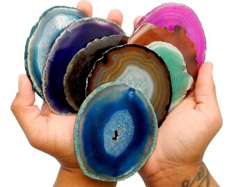 Agate Slices - Large Agate Slice Size 3 Coasters Wedding Place Cards Home Decor Bohohome Agates from Brazil Dyed and Natural (size 3 )