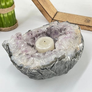 Large Amethyst Cluster Candle Holder | Crystal Decor | OOAK
