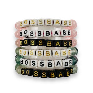 Pulseira de contas de cristal Mala - BOSS BABE - Pulseira de empoderamento de contas de letras Mantra
