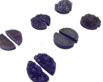 Purple Half Moon Druzy Pair - Beautiful 10mm x 19mm Crescent Shaped Druzy  (RK35B22-10)