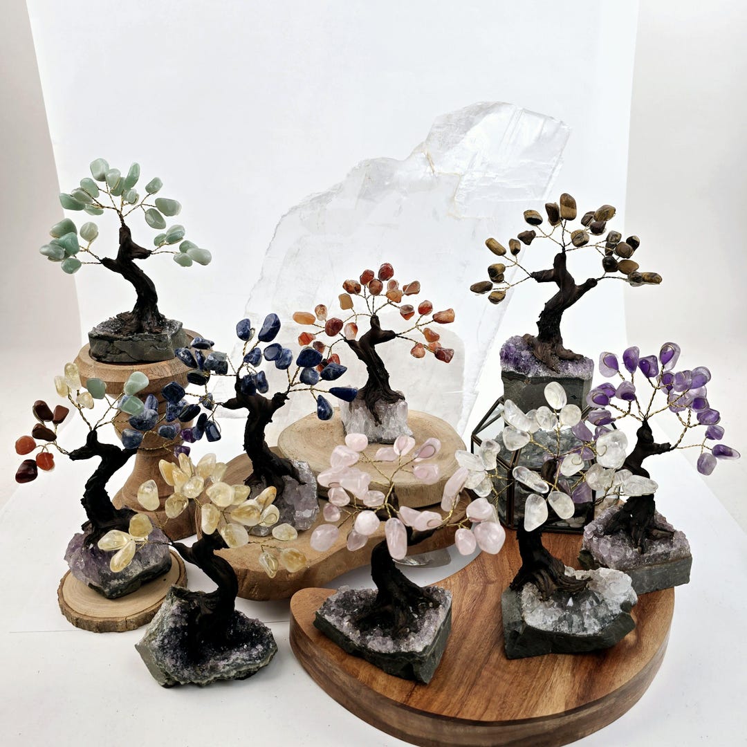 Timbled Tree Tumbled Gemstone Tree With Amethyst Crystal Base - You Choose Stone - Etsy