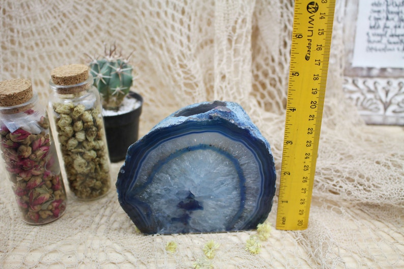 Blue Agate Candle Holder Crystal Decor Metaphysical Chakra Crystals CHS3-01 image 4