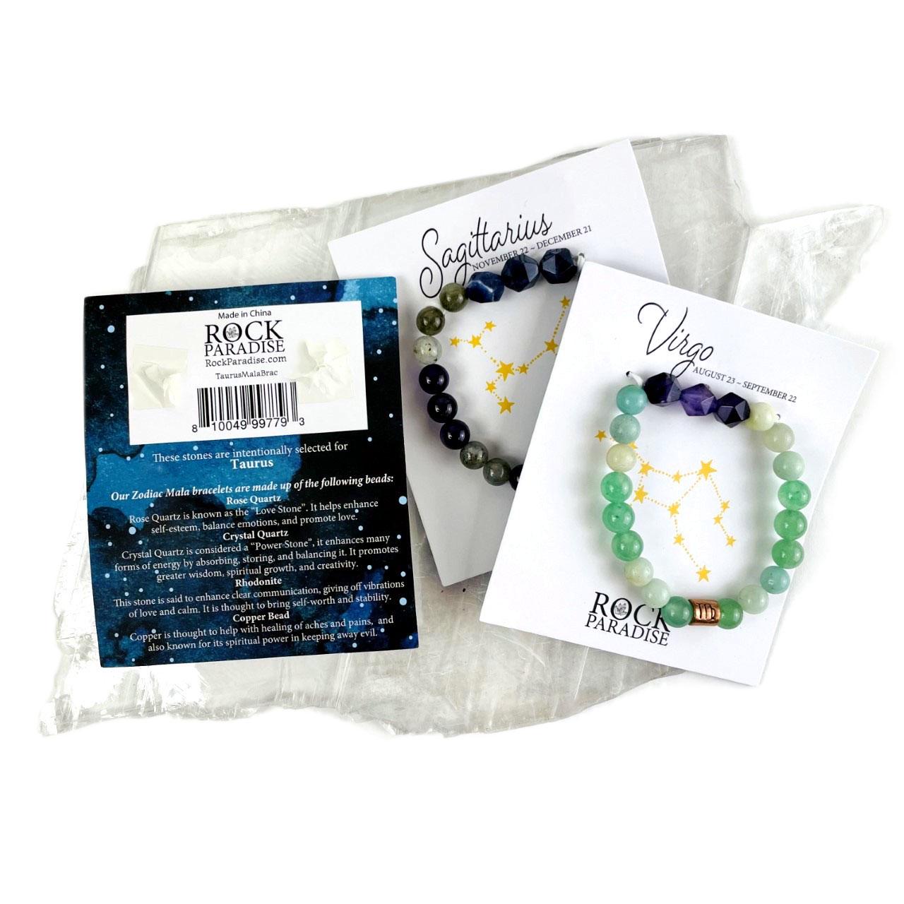 VLINRAS Zodiac Bracelets — 6mm Natural Stone, Horoscope Healing Crystals, Adjustable For Women & Men
