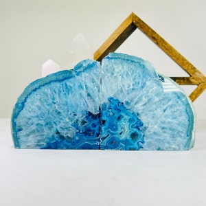 XLarge Blue Agate Bookend Dyed Crystal Book Ends Pair