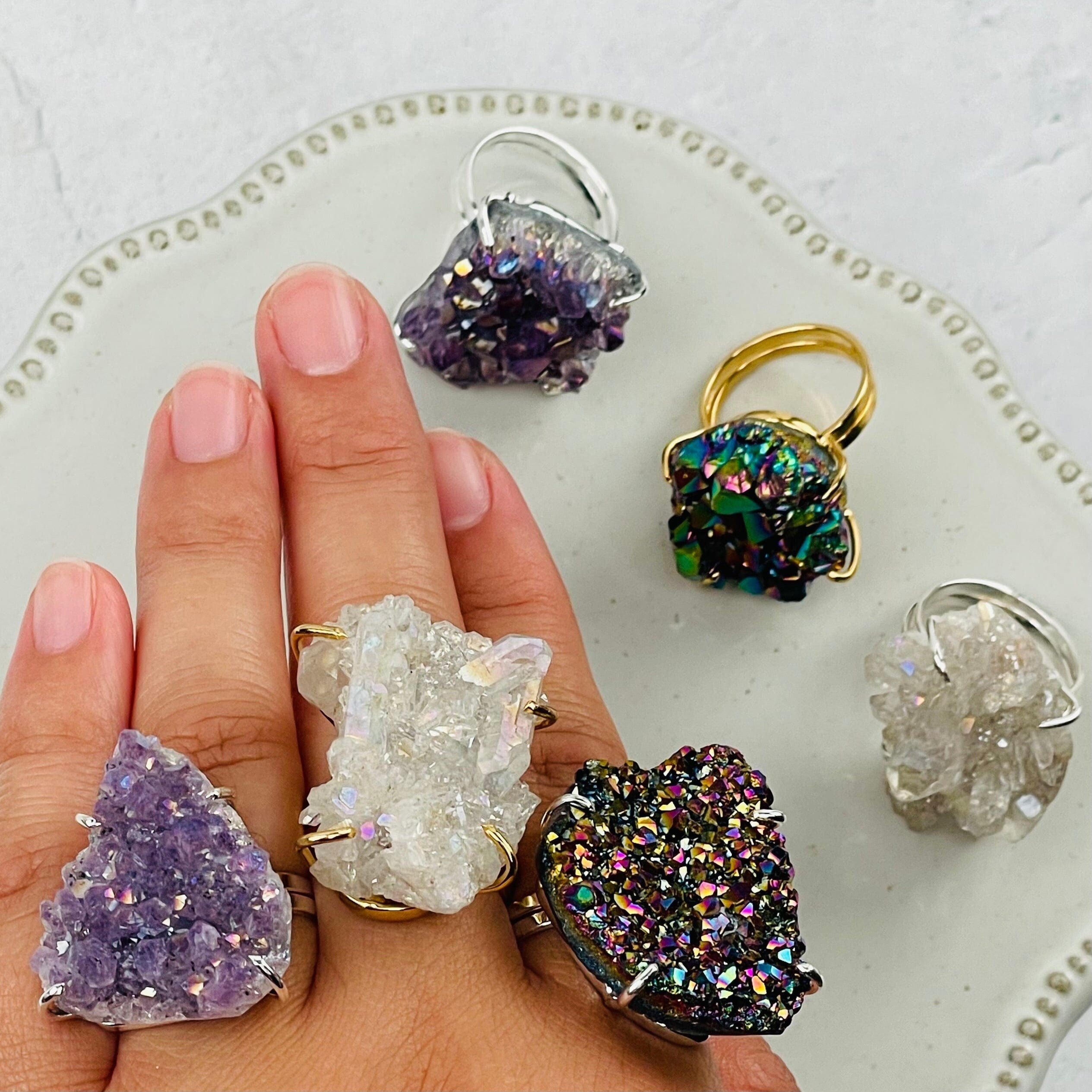 Crystal cluster ring deals