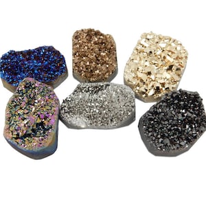 5 pieces Titanium Druzy Crystal Cluster Cabochon Freeform - Pack of 5 Stones - Decor - Jewelry Making - Terrariums -