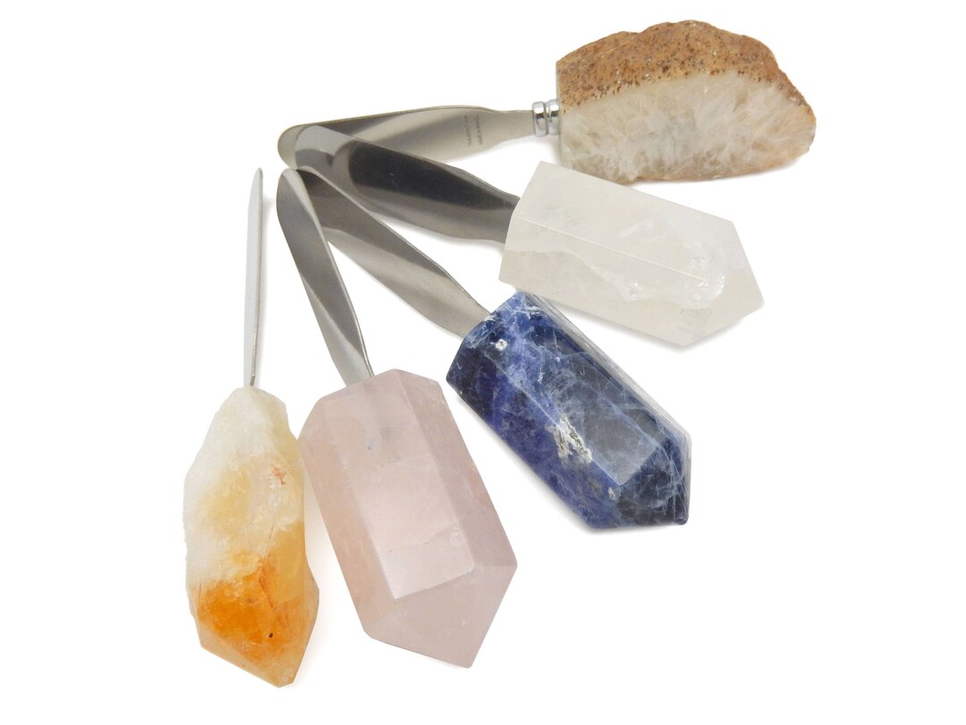 Stone Butter Spreader Butter Knife Feng Shui Rose and Crystal Quartz