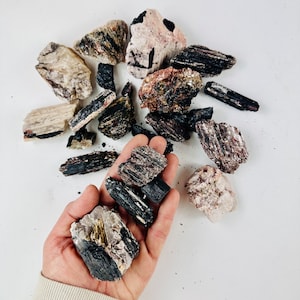1 kilogram Black Tourmaline, on Matrix and Mica - Rough Assorted Size - 1 KILO Bag (Bin-02)