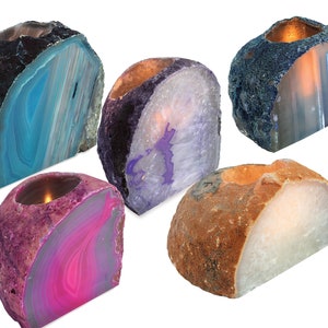 Agate Candle Holders - Assorted Colors - Crystal Decor (RK2)
