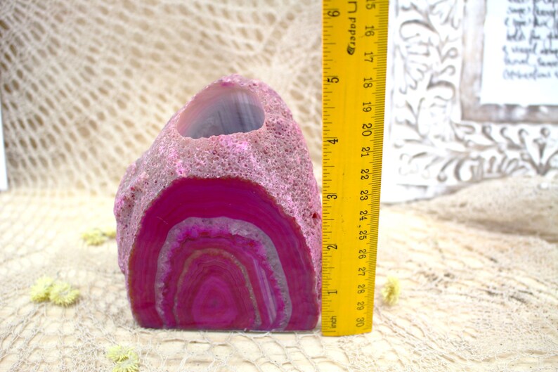 Pink Agate Candle Holder Crystal Decor Metaphysical Chakra Crystals CHS3-02 image 2