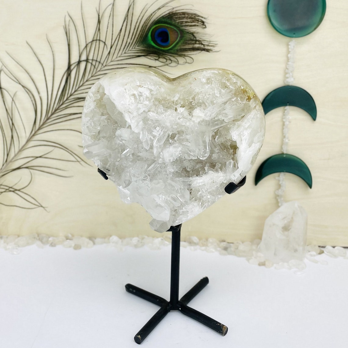 Crystal Quartz Cluster Heart On Metal Stand OOAK Etsy