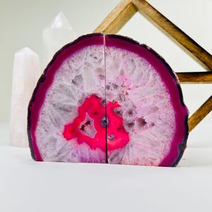 Pink Dyed Agate Crystal Bookends OOAK Home Decor