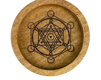 Wood Tray with Engraved Metatron - Mango Wood - 2 Sizes