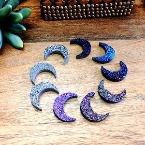 Moon Druzy Titanium Coated Mystic Druzy Crescent  (RK36B3)