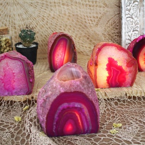 Pink Agate Candle Holder Crystal Decor Metaphysical Chakra Crystals CHS3-02 image 1