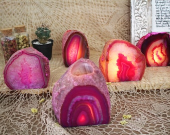 Pink Agate Candle Holder - Crystal Decor- Metaphysical - Chakra Crystals (CHS3-02)