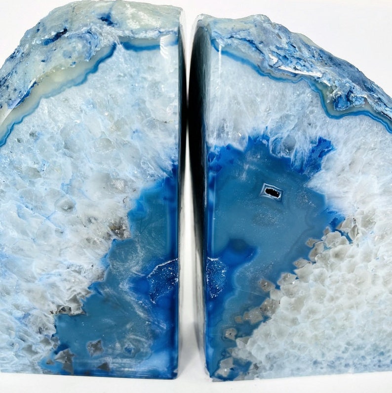 Blue Agate Bookend Pair 6 to 9 lb Geode Bookend Home Decor Crystal and Stones BKE image 7