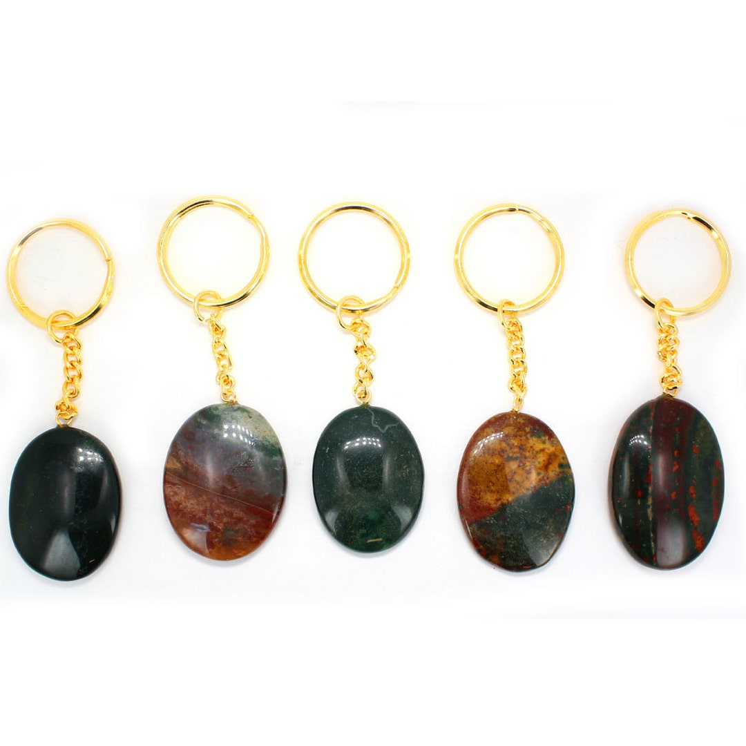 Bloodstone Worry Stone Keychain Gold Tone Keychain Natural Etsy