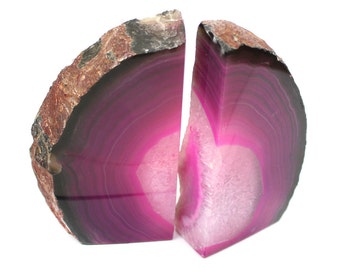 Pink Agate Bookend Pair - 1 to 3 lb - Geode Bookend - Home Decor - (RK1-04)