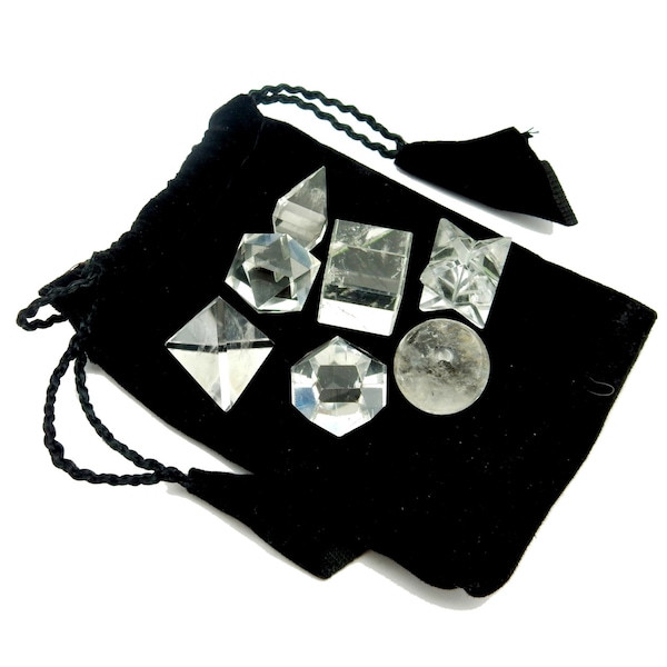 Crystal Quartz Geometric Shape Set Bag - Reiki - Metaphysical - Sacred Geometry - Stone Shapes (RK8B1)