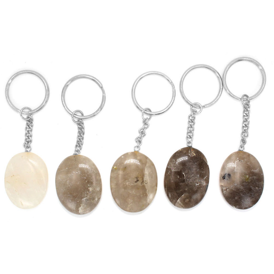 Smokey Quartz Worry Stone Keychain Silver Tone Keychain Etsy